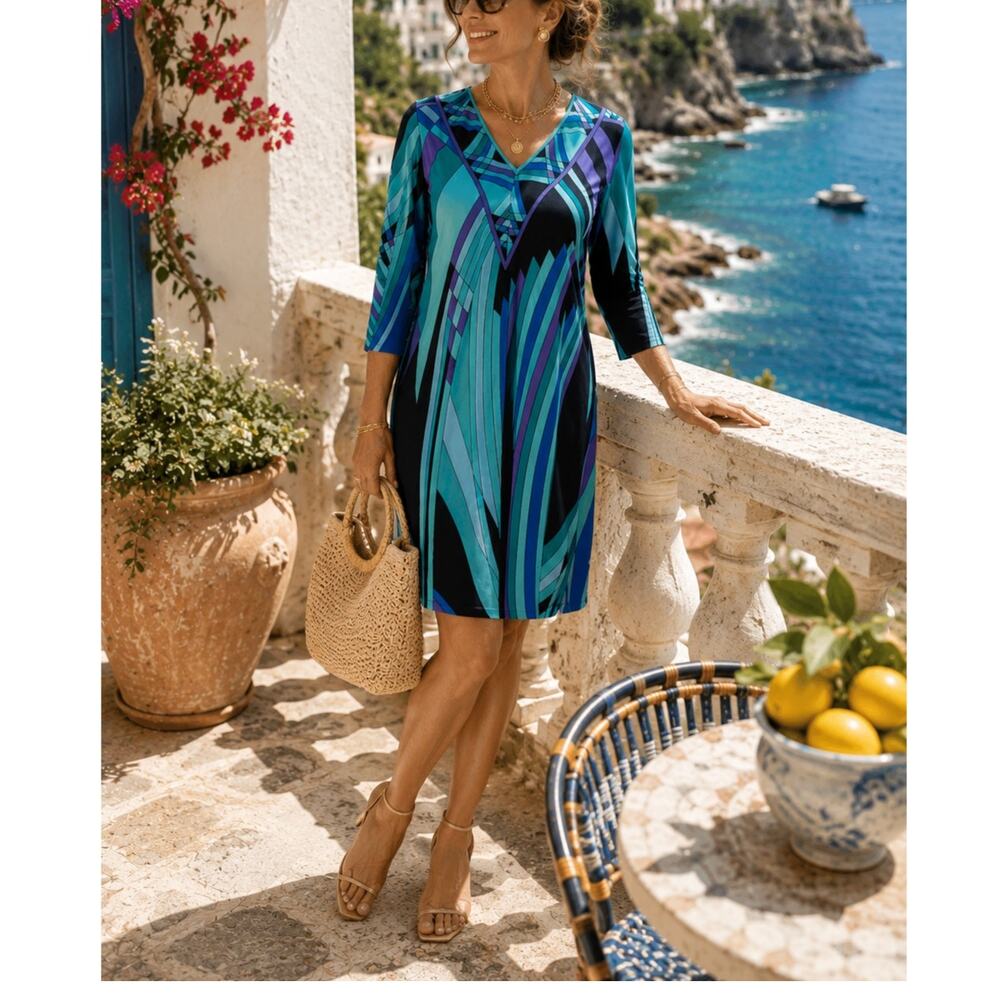Vintage Nat Kaplan Couture Print Shift Dress Pucci style resort cruise size XS - Picture 9 of 9